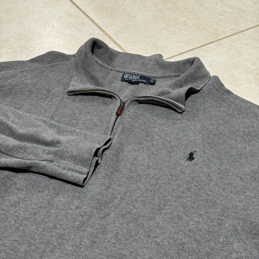 Polo Ralph Lauren Sweater Mens 3XB Big Gray 1/4 Zip Mock Neck Pullover Pony Logo